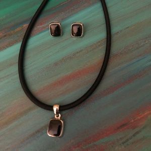Black enamel necklace and earrings set